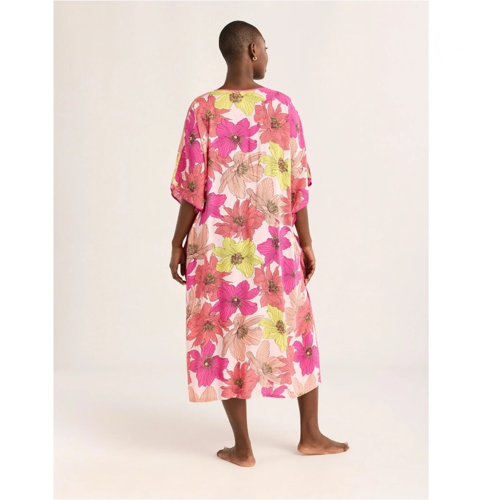 Joyspun Floral V-Neck Long Sleeve Nightgown Caftan- Pink Multi - Picture 8 of 8